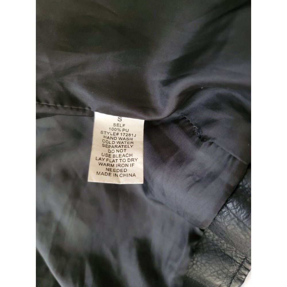 BLUE B Black Vegan Leather Graffiti Punk Moto Jacket w/Studded Accents Size S - Picture 12 of 13